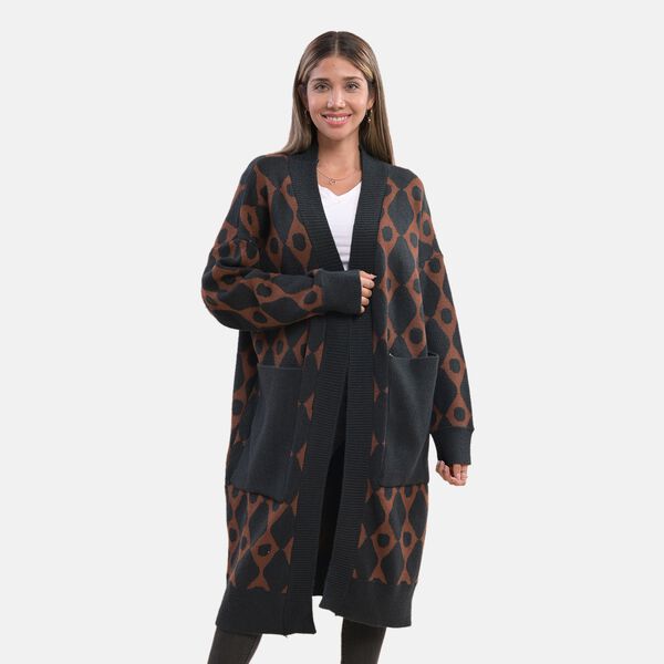 LA MAREY - offene Strickjacke mit Farbkontrast, Einheitsgr&ouml;&szlig;e Schwarz