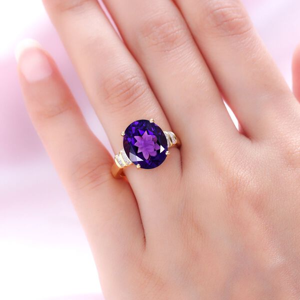 Afrikanischer Amethyst und weißer Diamant-Ring, 925 Silber vergoldet (Größe 21.00) ca. 7.12 ct image number 3