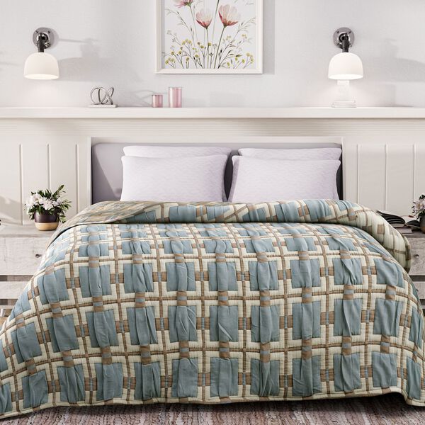 Luxus Jacquard Decke, fein gemustert, 2200 g Poly F&uuml;llung, 200 x 230 cm, Wei&szlig; Himmelblau image number 2