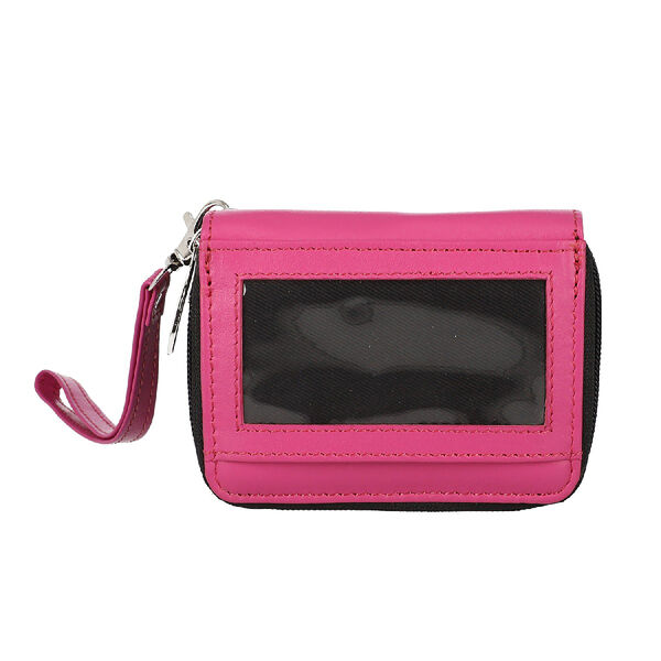 Geldb&ouml;rse aus 100% echtem Leder mit RFID schutz und abnehmbarem Riemen, Rosa