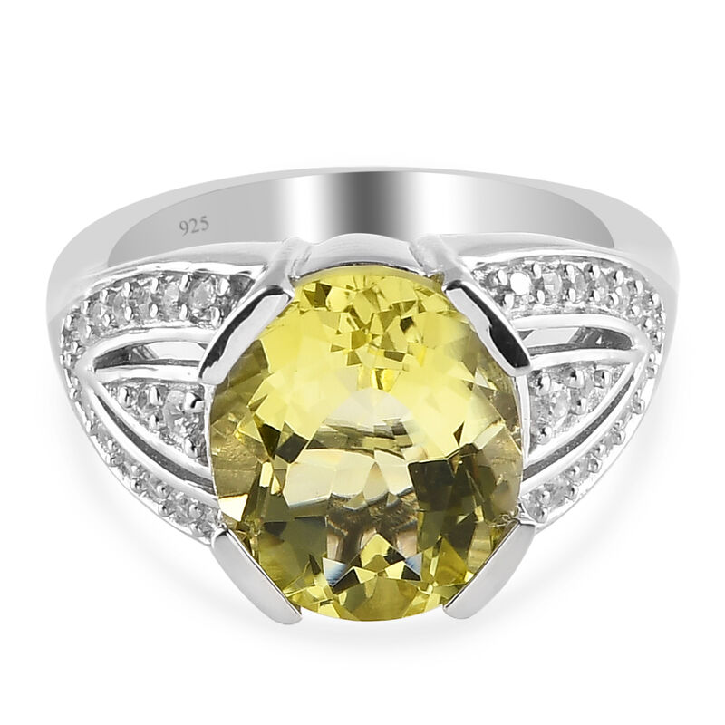 Ouro Verde-Quarz und Zirkon Ring 925 Silber platiniert image number 0