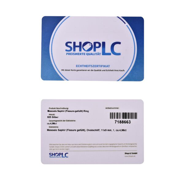 Masoala Saphir (Fissure gef&uuml;llt)-Ring, 925 Silber platiniert (Gr&ouml;&szlig;e 20.00) ca. 4.98 ct image number 7