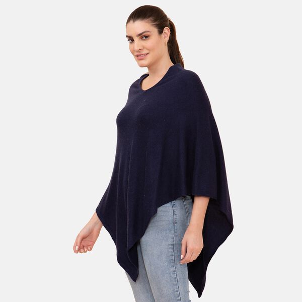 LA MAREY Superweicher Pashmina Poncho, Gr&ouml;&szlig;e 71x71 cm, Dunkelblau&nbsp; image number 4