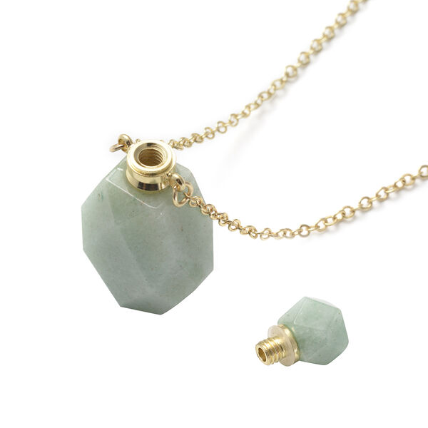 Gr&uuml;ner Aventurin Parf&uuml;mflaschen-Anh&auml;nger mit Kette, 50 cm, Messing ca. 69,00 ct image number 3