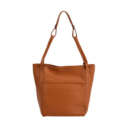 Echtleder-Tote-Bag mit Magnetverschluss-Au&szlig;entasche und ger&auml;umigem Innenfach, 34x14x29 cm, Naturbraun