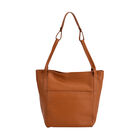 Echtleder-Tote-Bag mit Magnetverschluss-Außentasche und geräumigem Innenfach, 34x14x29 cm, Naturbraun