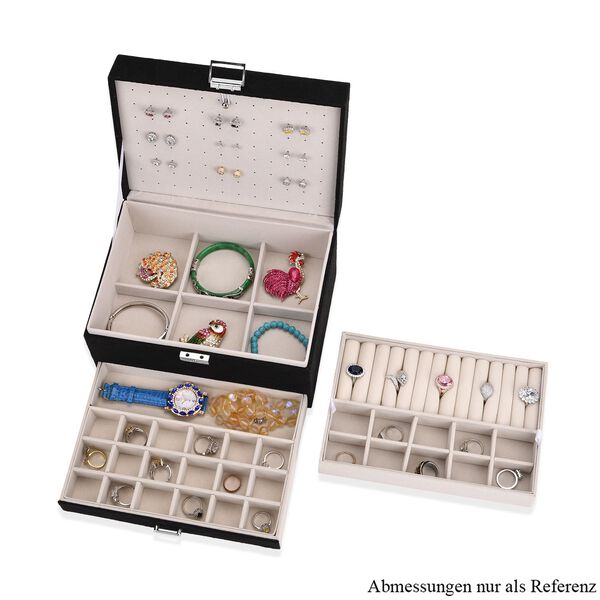 4-lagige Schmuckbox aus Samt mit 10 Silberputztüchern, 23,8×17×14,2 cm, Schwarz image number 4