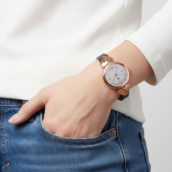STRADA Uhr mit PC21S Japan-Uhrwerk, Edelstahl-Mesh-Armband, Ros&eacute;gold mit Kristallzifferblatt, Braun image number 2