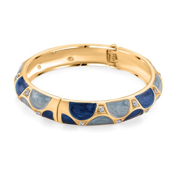 Emaille-Armreif mit halbmondf&ouml;rmigem Muster in Blau und Hellblau, verziert mit wei&szlig;en Kristallen, ca. 18,5 cm image number 5