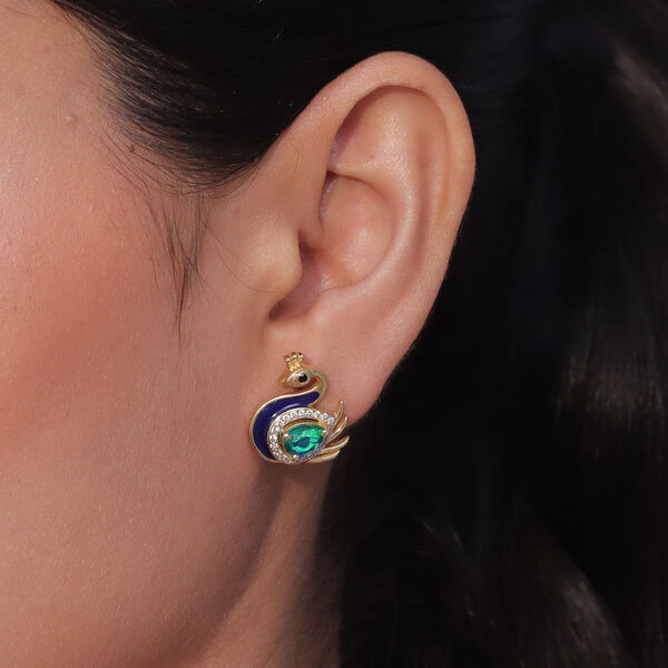 D'Joy Pfau Quarz Triplette, Schwarzer Spinell Ohrringe 925 Silber 750 Vergoldet ca. 2,01 ct. image number 2