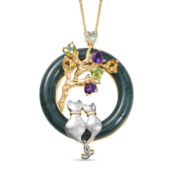 GP - Olmek Jade, Himmelblauer Topas Schmuckset ca. 50 cm 925 Silber 750 Gelbgold Vermeil ca. 27.47 ct