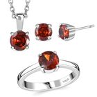 3er Set - Rubin Zirkonia Anhänger mit Kette, Ring und Ohrringe (Größe 20.00), Edelstahl