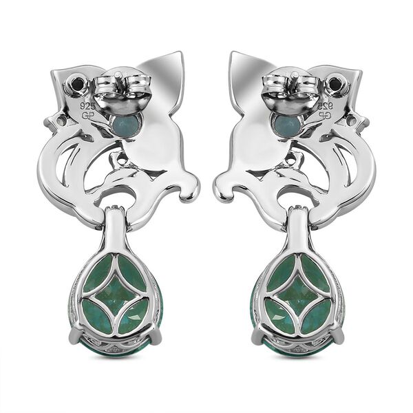 GP Italian Garden Kollektion - Pfau Triplett Quarz, blaue Apatit, Kanchanaburi blauer Saphir und Zirkon florale, emaillierte Ohrh&auml;nger in Silber image number 5