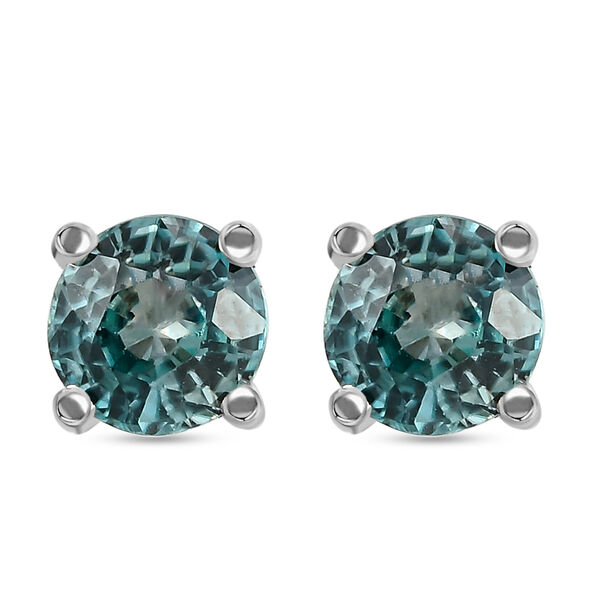 Kambodschanische, blaue Zirkon-Ohrstecker, 925 Silber platiniert ca. 1.53 ct