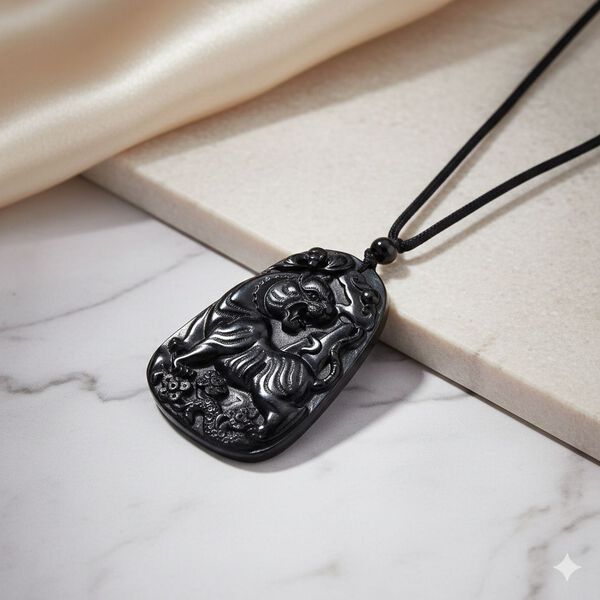 Majest&auml;tischer W&auml;chter - Schwarzer Jadeit- Tiger, Halskette Flexibles cm ca. 110.00 ct image number 1