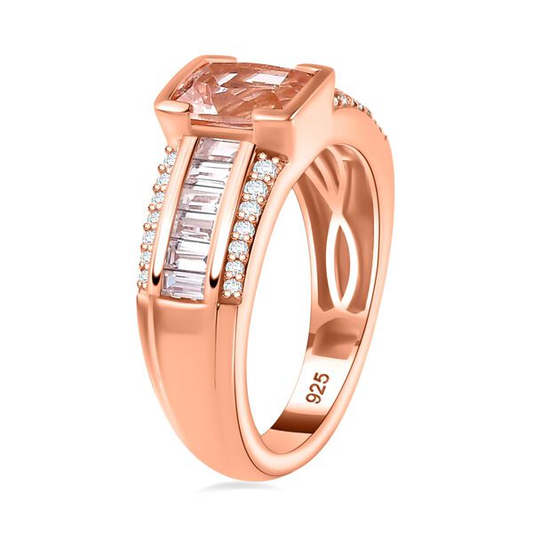 Rosa Morganit, Wei&szlig;er Zirkon Ring 925 Silber 750 Ros&eacute;gold Vermeil (Gr&ouml;&szlig;e 19.00) ca. 2.39 ct image number 5