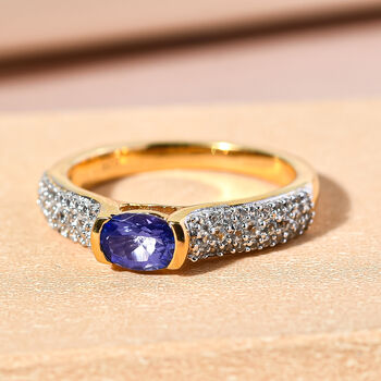 AA Tansanit und Zirkon-Ring, 925 Silber Gelbgold Vermeil  ca. 0,86 ct