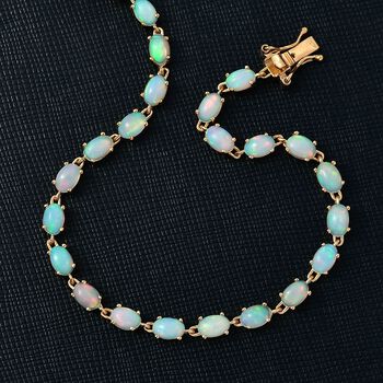 AA nat&uuml;rliches, &auml;thiopisches Welo Opal und Labor Diamant 20cm Armband, 925 Silber vergoldet - 7,19 ct.