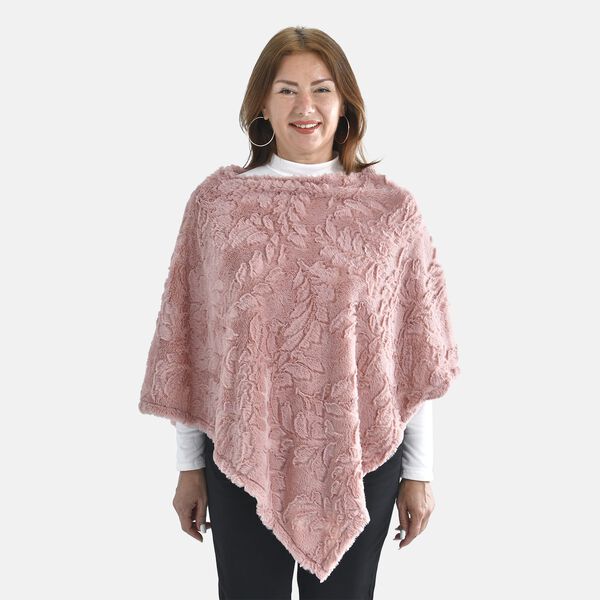 Kunstfell Poncho mit Blattmuster, Rosa image number 3