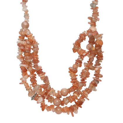 EVER TRUE Sonnenstein, Pfirsich Mondstein Halskette ca. 45 cm Nickelfreies Messing Platiniert ca. 345.00 ct