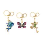 3er Set Schlüsselanhänger - Schaf, Frosch und Elefant - Roségold mit Kristallen