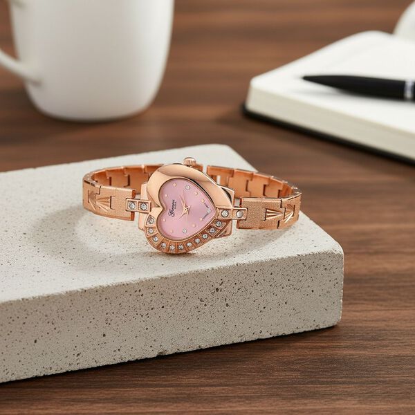 GENOA TIME V2 Herz-Armbanduhr, PC21S Japan Uhrwerk, 3ATM, 2,84x2,79cm, Ros&eacute; image number 2