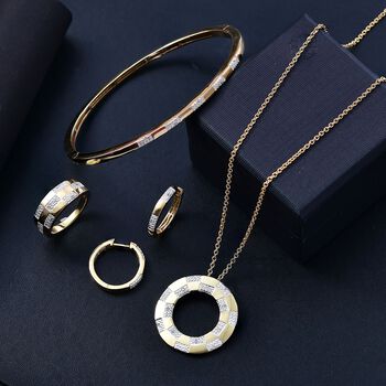 Wei&szlig;es Diamant-Schmuckset, Goldton - 0,11 ct.