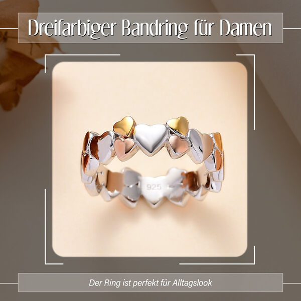 Dreifarbiger Bandring mit Herzmotiven image number 2