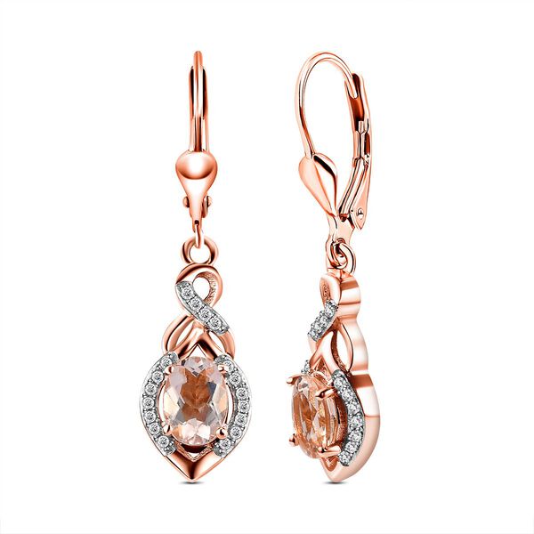 Morganit und wei&szlig;e Zirkon-Ohrringe, 925 Silber Ros&eacute;gold Vermeil ca. 1.76 ct image number 4