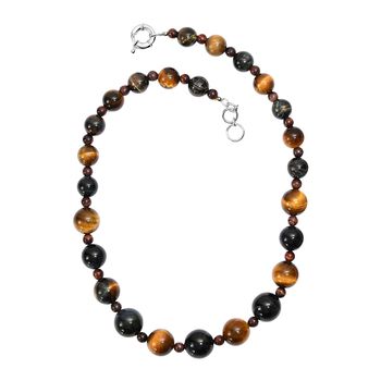 Tigerauge Halskette ca. 50 cm Nickelfreies Messing platiniert ca. 515.00 ct