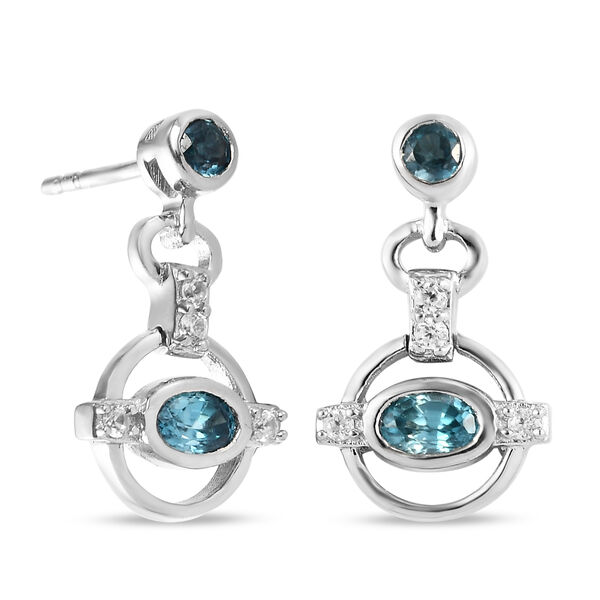 Kambodschanischer blauer und Wei&szlig;er Zirkon Ohrh&auml;nger 925 Silber platiniert&nbsp; image number 4