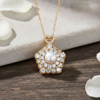 Wei&szlig;e S&uuml;&szlig;wasser Perle (8-10 mm), Wei&szlig;er Zirkonia Schmuckset ca. 50 cm + 5 cm Extender, Nickelfreies Messing, Reines Kupfer vergoldet