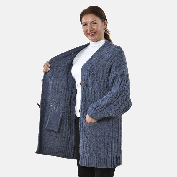 Lange Strickjacke mit Schlaufe, 87x44x60, Blau image number 5
