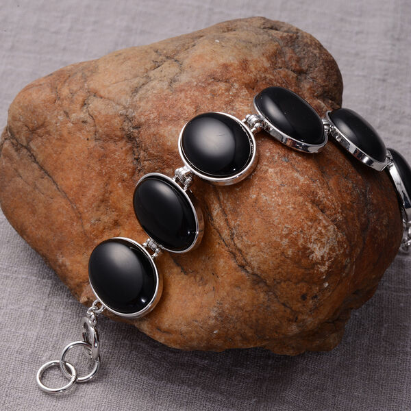 Schwarzes Achat-Armband, 19 cm, silberfarben ca. 116,50 ct image number 1