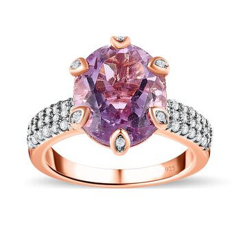 AA Rose De France Amethyst, wei&szlig;er Zirkon Ring, 925 Silber ros&eacute;vergoldet (Gr&ouml;&szlig;e 16.00) ca. 4.58 ct