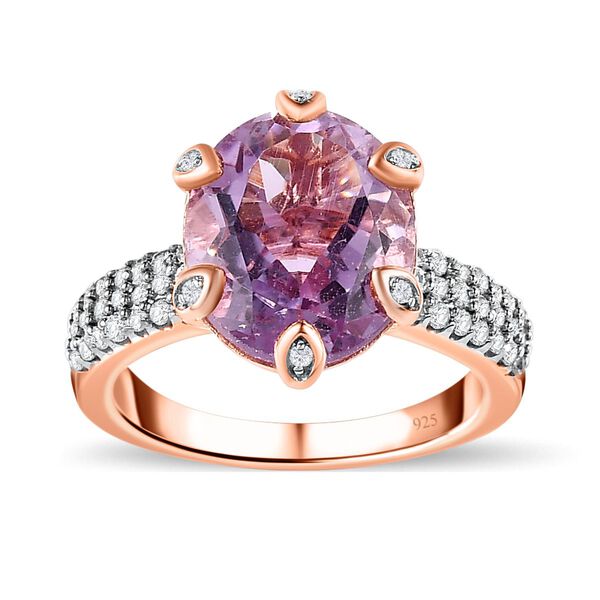 AA Rose De France Amethyst, wei&szlig;er Zirkon Ring, 925 Silber ros&eacute;vergoldet (Gr&ouml;&szlig;e 16.00) ca. 4.58 ct image number 4