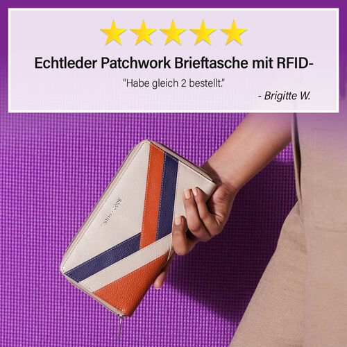 CLOSE OUT: Echtleder Patchwork Brieftasche, Nude image number 1