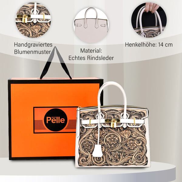 Grand Pelle  - Designer-inspirierte Echtleder Handtasche, wei&szlig; image number 3