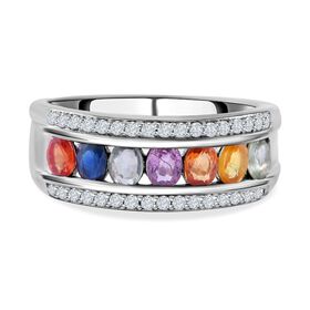 Mehrfarbiger Saphir und weißer Zirkon Ring,925 Silber platiniert, (Größe 20.00) ca. 2.04 ct