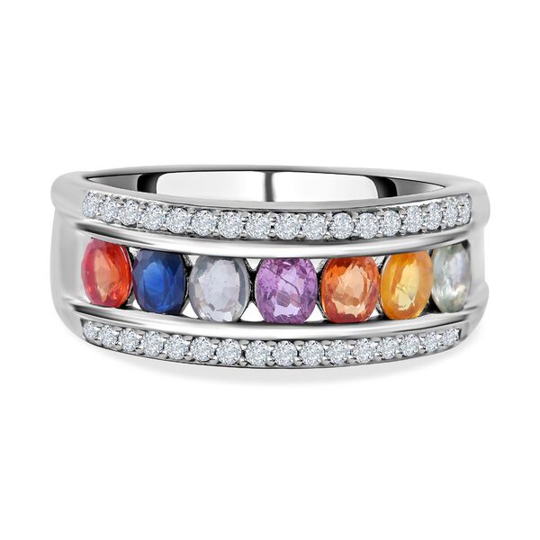 Mehrfarbiger Saphir und weißer Zirkon Ring,925 Silber platiniert, (Größe 20.00) ca. 2.04 ct image number 0