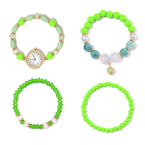 4er Set STRADA - Uhr mit Grün Kristall Armbänder image number 0
