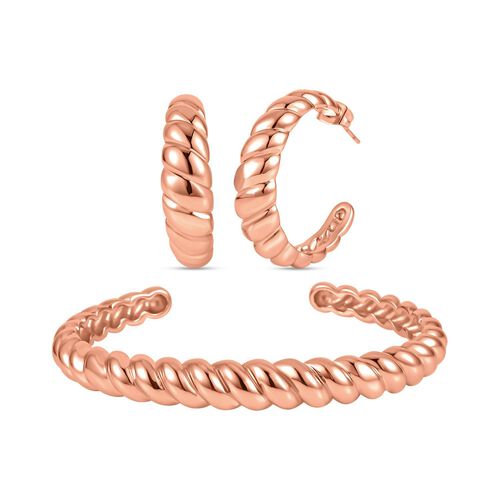 EVER TRUE Designer inspirierter gedrehter 19cm Armreif und Creolen in Rosègoldton image number 0
