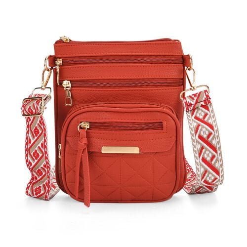 Crossbody-Tasche mit mehreren Reißverschlussfächern und gemustertem Gurt, 19x22cm, Grün image number 0