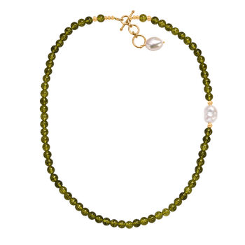 Peridot-Perlen und wei&szlig;e Barockperle Halskette, 45 cm