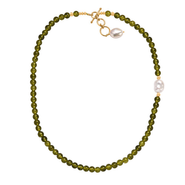Peridot-Perlen und wei&szlig;e Barockperle Halskette, 45 cm image number 3