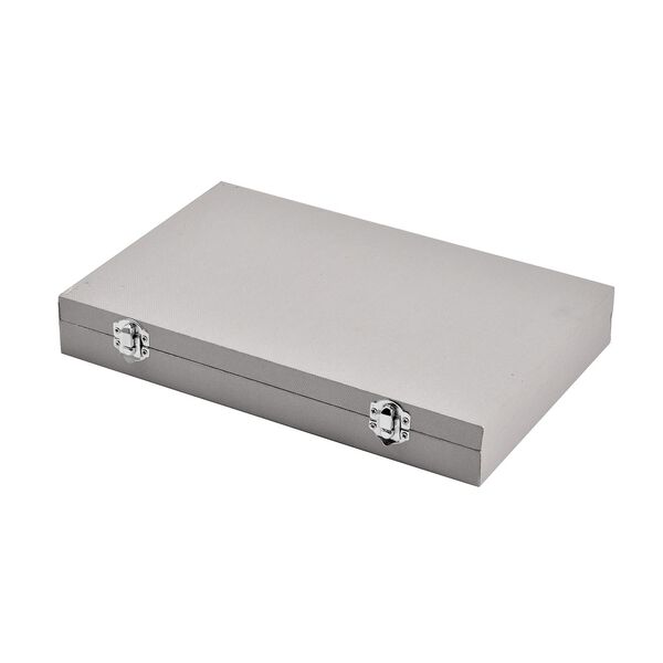 Moderne Ringschatulle aus Kunstleder mit zwei Verschl&uuml;ssen, 29x18.5x4cm, Silber image number 3