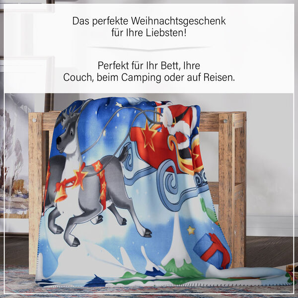 Weihnachtliche Fleecedecke mit Nikolaus und Rentier Muster image number 7