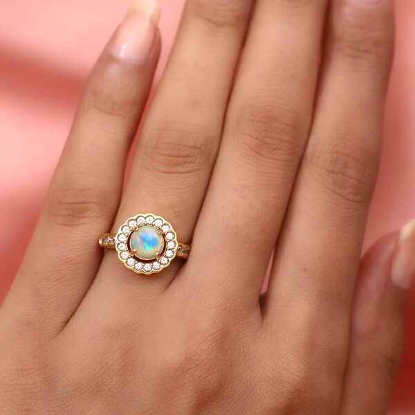 Nat&uuml;rlicher &Auml;thiopischer Opal und Zirkon Halo Ring 925 Silber 585 Vergoldet image number 3