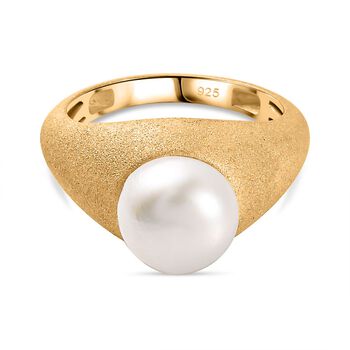 S&uuml;&szlig;wasser Perle Ring, 925 Silber Gelbgold Vermeil (Gr&ouml;&szlig;e 19.00)