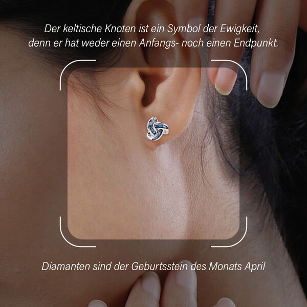 Liebesknoten blaue Diamant-Ohrstecker, 925 Silber platiniert - 0,25 ct. image number 3